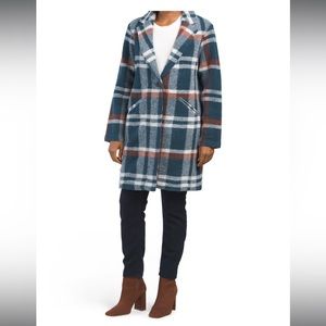 Rachel Zoe Plaid Long One Button Jacket Sz M